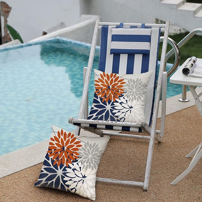 DFXSZ Outdoor Throw Pillow Covers 16x16 Inch Set of 2 Waterproof Spring Summer Geometric Elegant Orange Blue Outdoor Pillow Covers for Patio Funiture Garden Couch 158V16