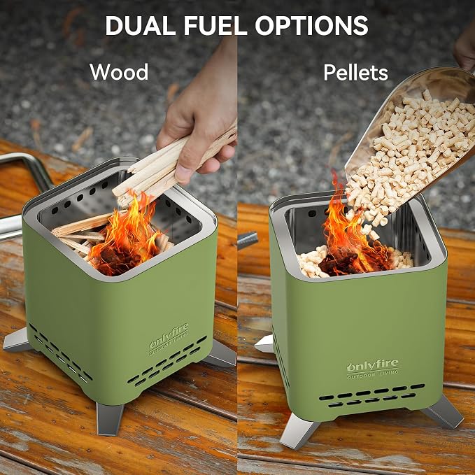 2-in-1 Smokeless Fire Pit with Pot Bracket & Carry Bag, 9” Portable Tabletop Fireplace, Wood Burning Mini Camping Stove for Patio Backyard RV Tailgating, Green FP052