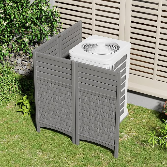 KINYING Air Conditioner Fence Privacy Screen,4 Panels Pool Equipment Trash Can Enclosure Screen for Outdoor,Resin Fence Panels Kit,45" (H) x 22" (W) Per Panel, Grey