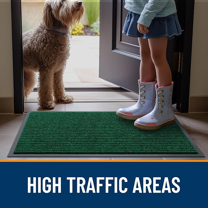 OLANLY Front Door Mat Indoor Outdoor Entrance, 2-Pack 47 x 32 Inch, Waterproof Heavy Duty Doormat, Fade Resistant, Low Profile, Easy Clean Patio Porch Welcome Floor Mats for Entry, Green