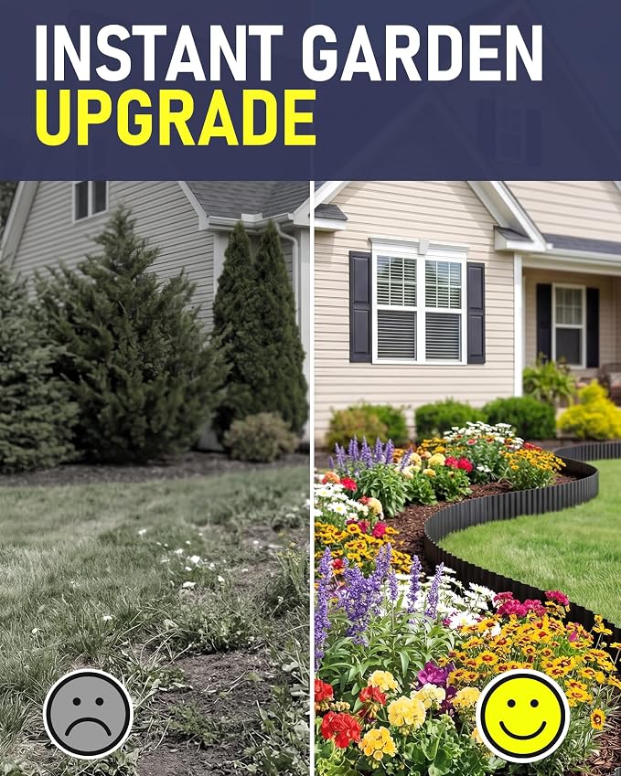 Corrugated Metal Garden Edging, 6"×40Ft Durable Landscape Border for Garden, Lawn, Flower Beds and Paver Edging (Black)