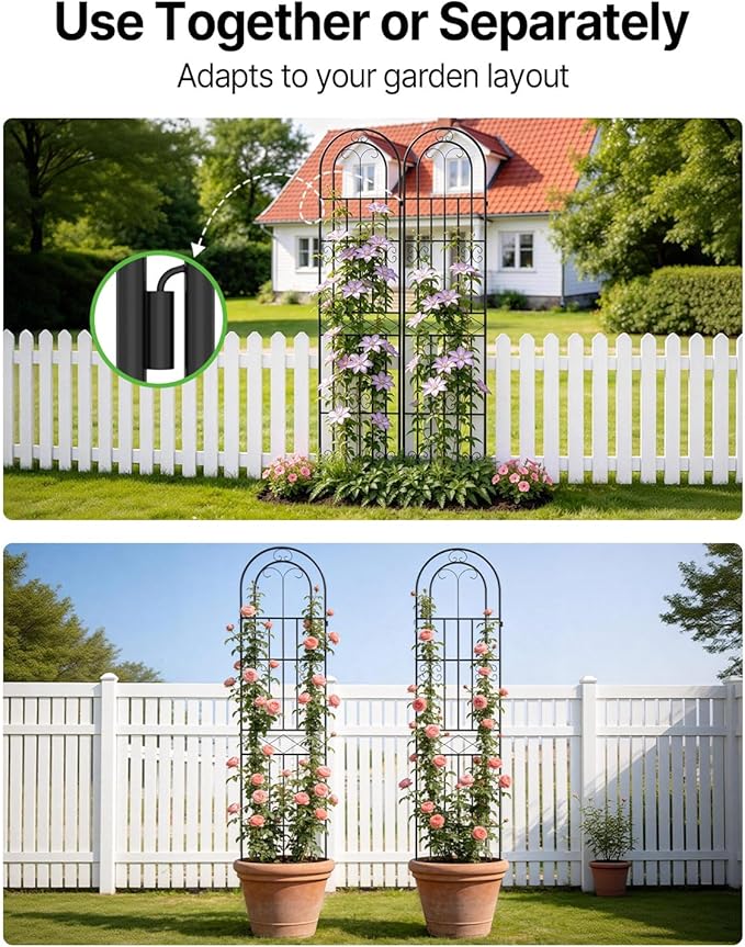 Suteck Garden Trellis for Climbing Plants Outdoor, 87" H x 20" W, 2 Pack Metal Garden Trellis with Rustproof Powder-Coated, Rose Trellis for Patio Lawn Yard, Flower & Vegetable Support