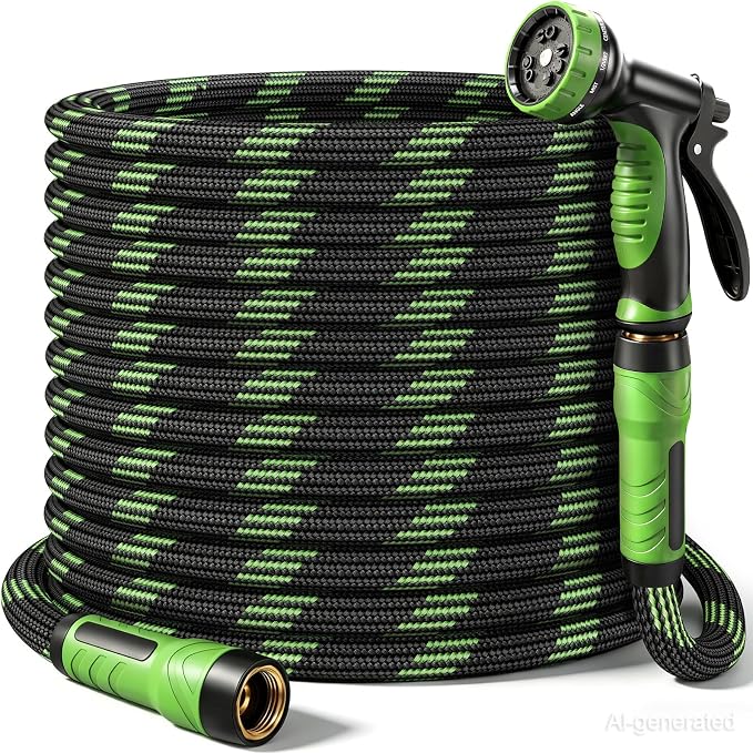 NON-EXPANDABLE Garden Hose 75 FT, Heavy Duty Steel Metal Flexible Water Hose with 10-Function Spray Nozzle, Durable Fabric Skin, No Kinks & Leak-Proof with Upgraded Handle