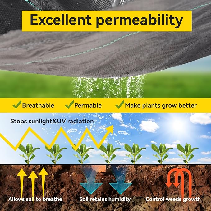 Weed Fabric Barrier Heavy Duty, 4FT x 100FT 3.2oz Garden Weed Blocker Fabric,High Permeability for Weed Blocker Weed Mat, Driveway Fabric, Weed Control Garden Cloth