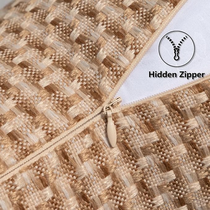 Kevin Textile Outdoor Waterproof Throw Pillow Covers Pack of 2 Farmhouse Decorative Cushion Covers for Garden Patio Tent Balcony Bench Couch Sofa 12x20 Inch, Light Brown