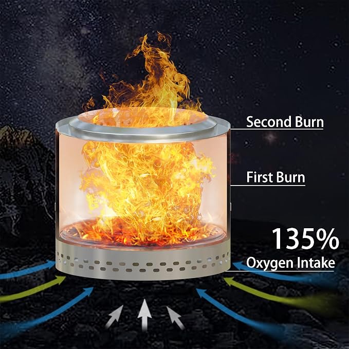 Smokeless Firepit Bonfire 20", Outside Wood Burning Metal Stove Stainless Steel Fire Pit with Carry Bag, Portable Camping Propane Patio Backyard, Easy Setup & Cleaning (Silver Without Hallow)