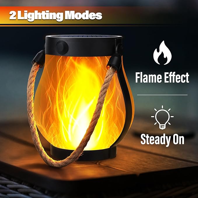 Jyoiat Solar Outdoor Lanterns Waterproof - Solar Hanging Flame Lanterns with Dual Charging Modes of Solar & USB for Garden or Yard Decorations (Warm White - 1 Pack)