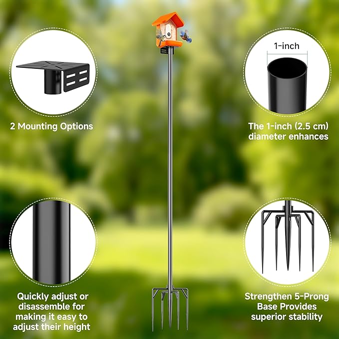 Bird House Pole Stand 79", Dia 1 Inch Smart Bird Feeder Pole, Feeding Station for Outdoors Heavy Duty, Compatible Post Mount