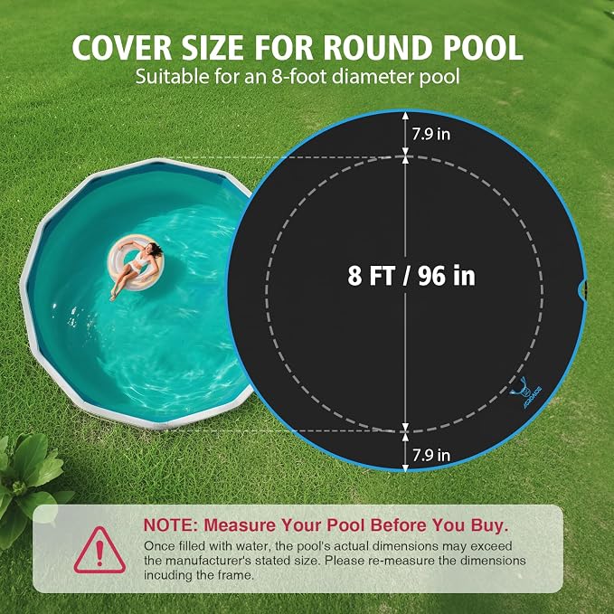 8ft Round Pool Cover, Stock Tank Pool Cover with Ratchet Tie Downs, 420D Oxford Fabric for All Season Use - Tear Resistant, UV & Dust Proof