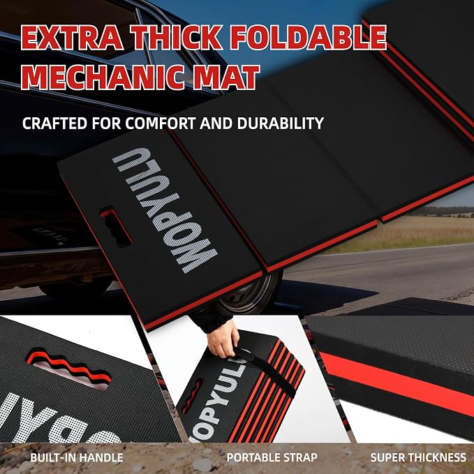 1.2" Thick Mechanic Mat for Working Under Car, 5 Fold Kneeling Pad for Work, Waterproof EVA Utility Mats Mechanic Floor Mat for Garage, Gardening, Camping, Home Gym, Knees Protection