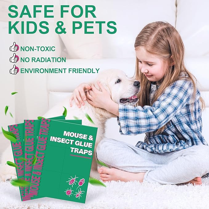 24 Pack Sticky Mouse Traps, Sticky Traps for Rats Mice Rodents Snakes No Touch Indoor Mouse Traps for Home Kitchen Garage Attic Basements, Easy to Set, Green