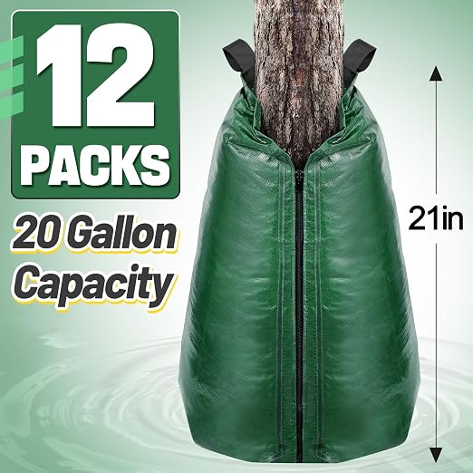 12 Packs Slow Release Tree Watering Bags - 20 Gallon Zippered Automatic Drip Irrigation Bags for New Planted and Transplanted Trees