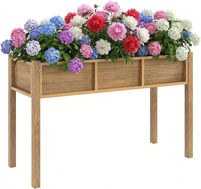 YITAHOME 48x18x30in Raised Garden Bed, Weather Resistant Poly Lumber Planter Box with Legs, Elevated Garden Bed for Yard, Garden, Balcony - Brown