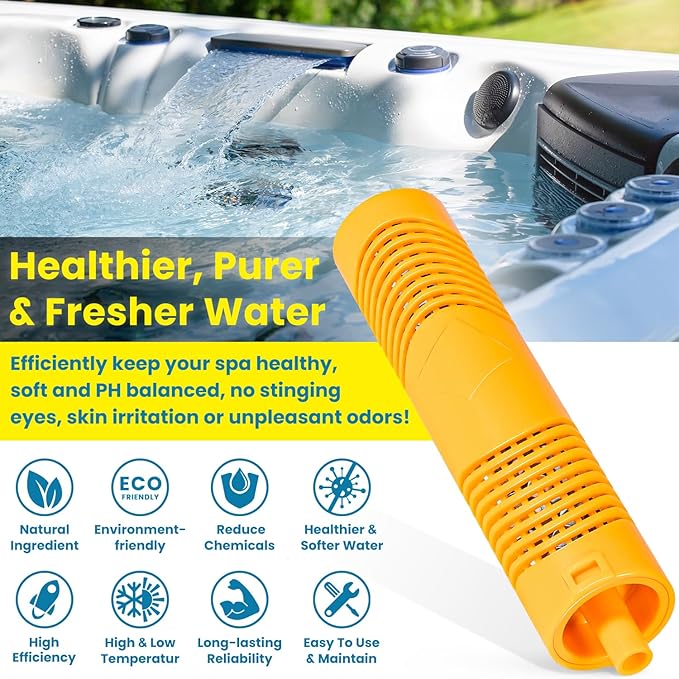 Replacement for Nature2 W20750 Spa Mineral Sticks Hot Tub in-Filter Cartridge Last for 4 Months Universal for Hot Tub Spa Swimming Pool All Spas Flow Rates Up to 1000 Gallons (Yellow 2-Pack)