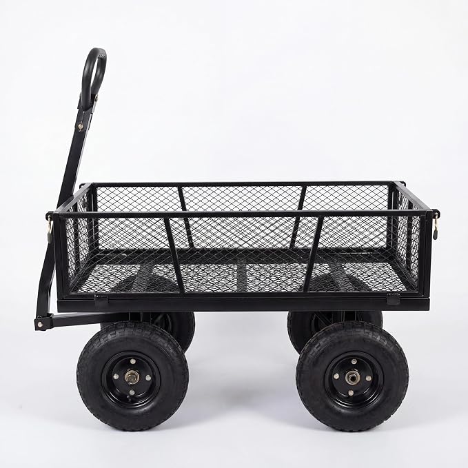 GarveeTech 1200LBS Heavy Duty Steel Garden Cart, Garden Wagon Cart on Wheels, Metal Yard Utility Wagon with Removable Mesh Sides, 13" All Terrain Tires, 180° Rotating Handle for Lawn, Garden, Farm