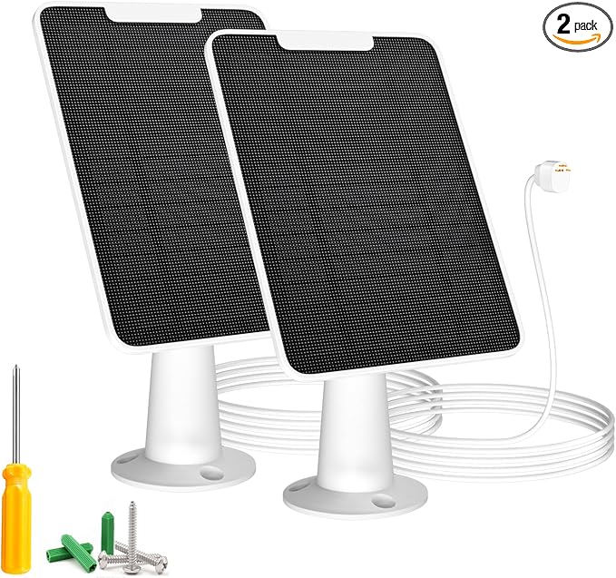 6W Solar Panel Charger Compatible with Google Nest Camera Outdoor & Indoor (Battery Version), Solar Power for Google Nest Cam, IP65 Weatherproof, w/Secure Wall Mount & Screwdriver, 13ft Cable, 2 Pack