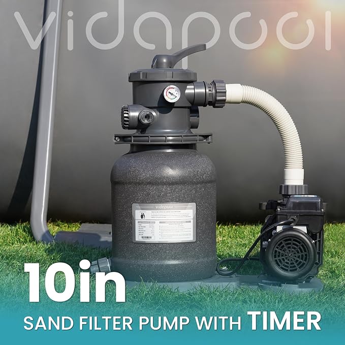 Sand Filter Pump for Above Ground Pool, Pool Pumps Above Ground with Timer, Pool Sand Filter with 6-Way Valve, Efficient Filtration, 10in, Up to 11,000 Gallons