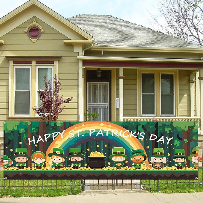 10x3 ft Extra Large St. Patrick's Day Banner Outdoor 115''x35'' Happy Easter Decorations for Fence Outside Garden Large St. Patrick's Day Banners Yard