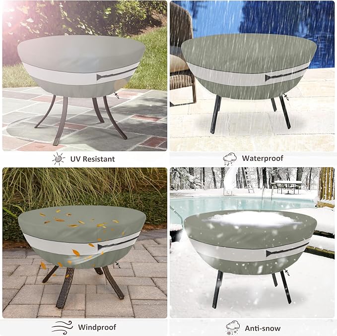 Round Patio Table Cover,Suitable for 48 Inch Diameter Patio Round Table,Waterproof Heavy Duty Round Outdoor Coffee Table Cover Grey Green