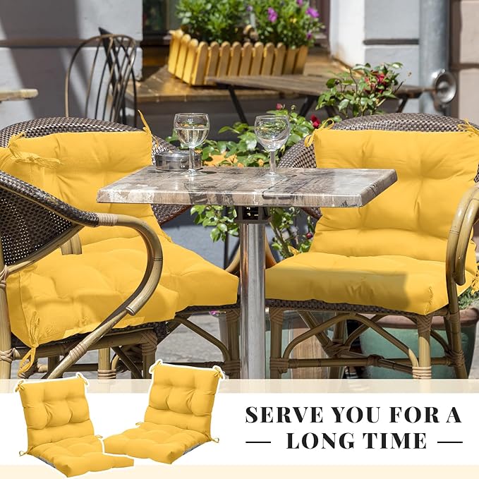Marsui 2 Pcs Outdoor Indoor High Back Chair Cushions Patio Furniture Tufted Pillow with Ties Water-Resistant Replacement Outdoor Rocking Chair Cushions, 42 x 21 Inches (Yellow,Solid Color)