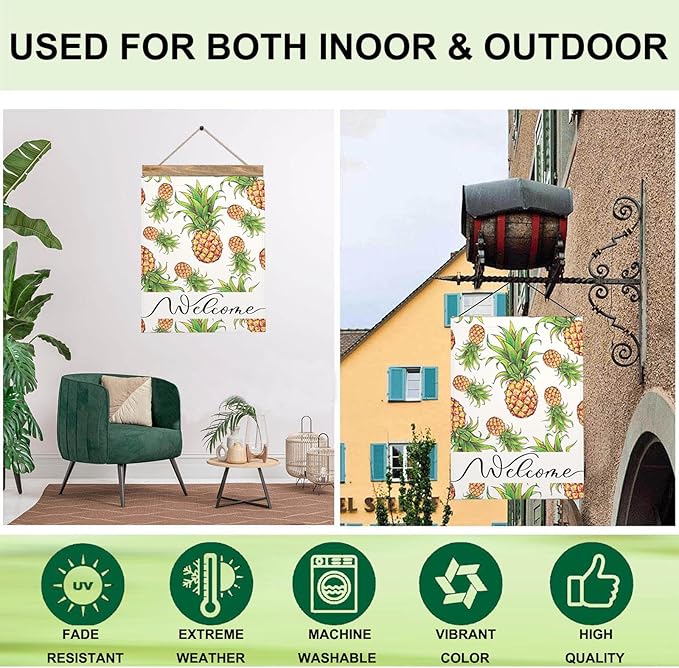 Mugod Pineapples Burlap Garden Flags 12.5x18" Double Sided, Cute Fruit Design Summer Yard Flags Spring Summer Farmhouse Seasonal Outdoor Flag