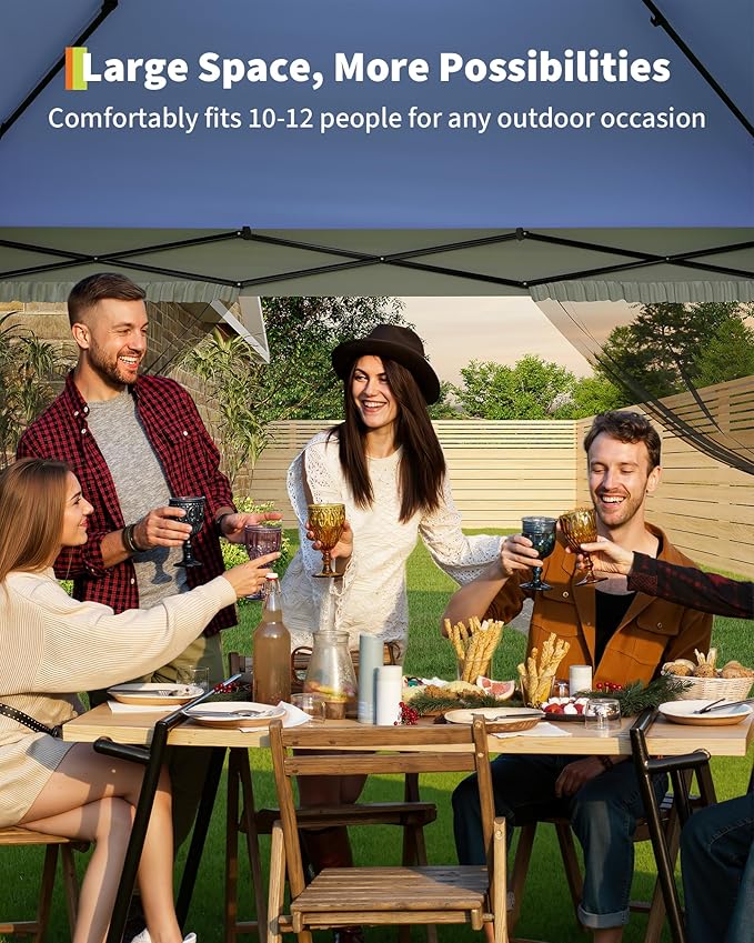 GarveeLife Canopy Tent 12x12 ft, Pop Up Gazebo One-Push Setup with 4 SandBags for Backyard Parties and BBQs, Mosquito Netting & Height Adjustable - Navy Blue
