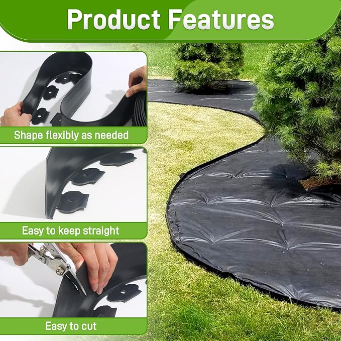 Quibbay 2 Inch x 100FT Landscape Edging Border with 150 Anchoring Spikes, No Dig Garden Border Edging Kit, Plastic Flexible Edging for Landscaping Garden Flower Beds Lawn Yard Paver Pathway, Black