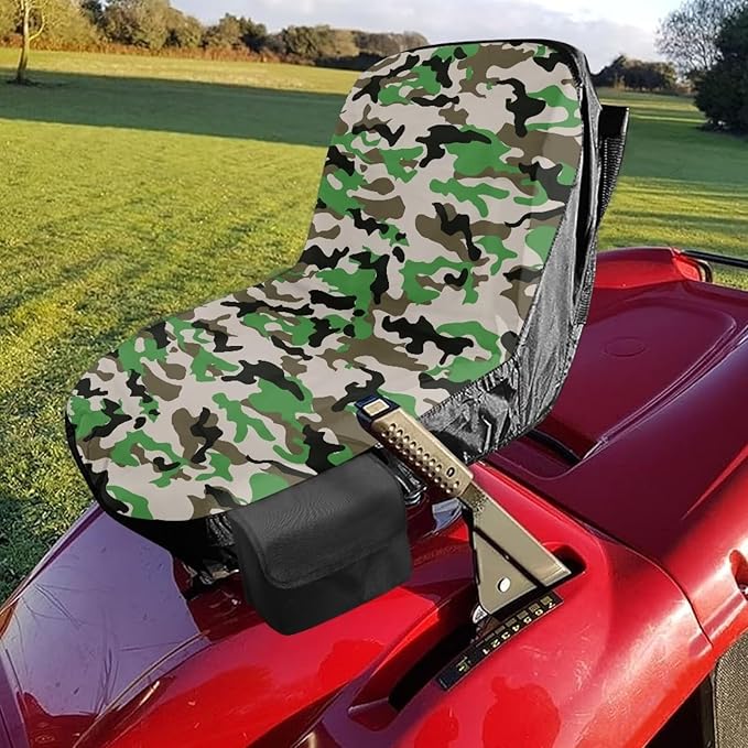 Green Camo Seat Covers for Riding Lawn Mower Universal Lawn Mower Seat Cover Protector with Storage Pockets Waterproof Tractor Accessories Gift for Friends