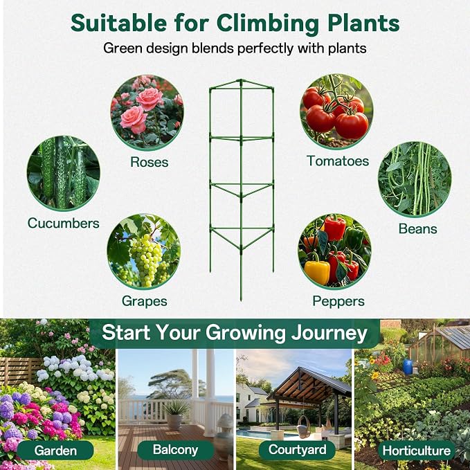Halatool 3 Pack Tomato Cages for Graden 60 Inch, Adjustable Metal Tall Heavy Duty Tomato Trellis Plant Support, Tomatoes Stakes for Climbing Vegetables Flowers Fruits