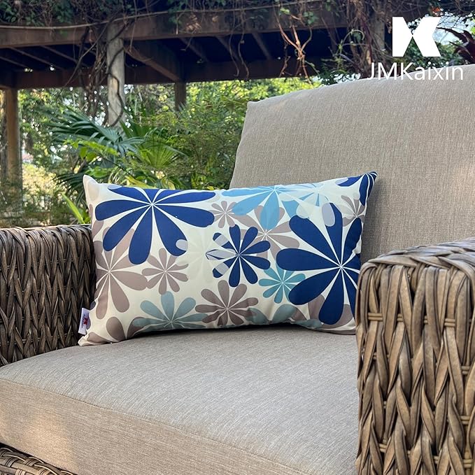 Pack of 2 Patio Lumbar Pillows, 12"x20" Fade Resistant Outdoor Waterproof Lumbar Pillow with Inners, Decorative Garden Lumbar Cushions for Home Patio Terrace Sofa Use