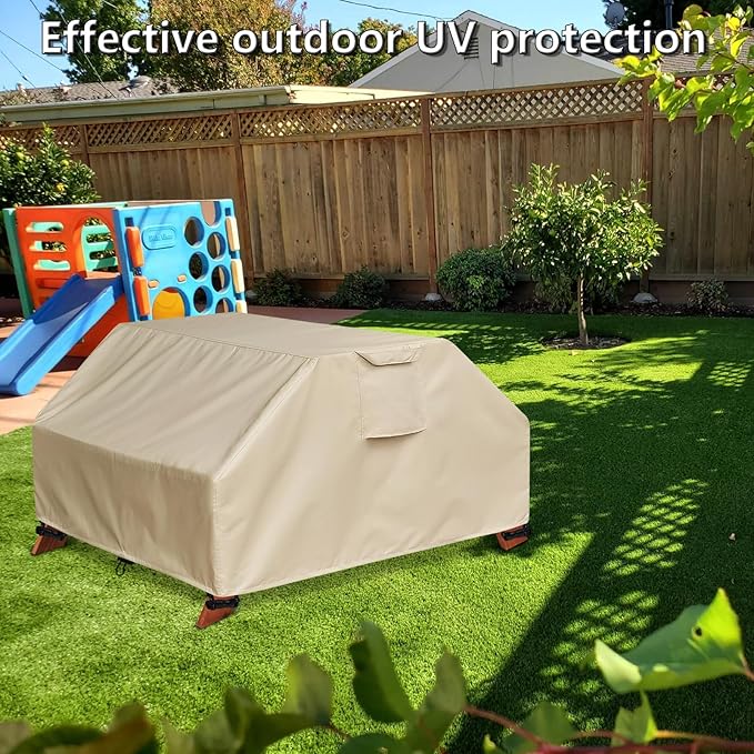 Kids Picnic Table Cover Waterproof for Sand & Water Activity Table, Weatherproof and UV-Resistant Material for All-Season Protection, Toddler Patio Wooden Table Cover (Khaki)