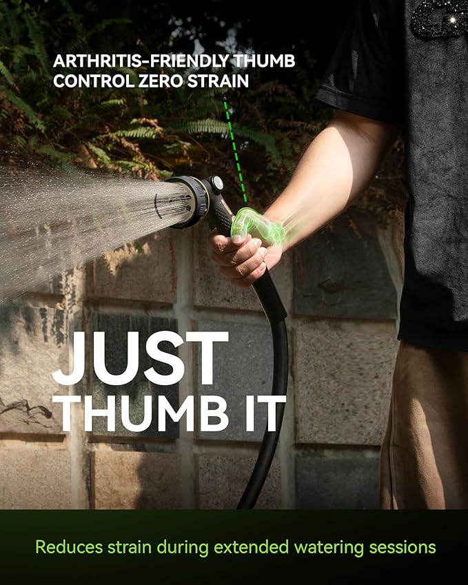 RAINPOINT Hose Sprayer Nozzle Heavy Duty - 8 Spray Patterns Garden Hose Nozzle with Adjustable Flow Control for Watering Plants, Washing Cars,Washing Pets, Thumb Control (Black)