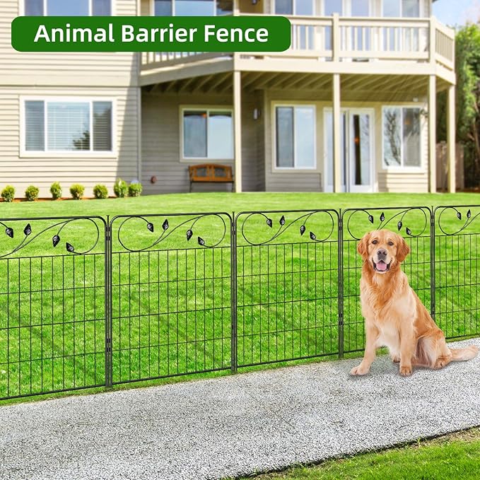 FOREHOGAR No Dig Decorative Garden Fencing 30in(H) X16ft(L) 8 Panels+9 Stakes Temporary Fence Metal Edging Patio Garden Fence Border for Flower Bed, Animal Barrier for Outdoor