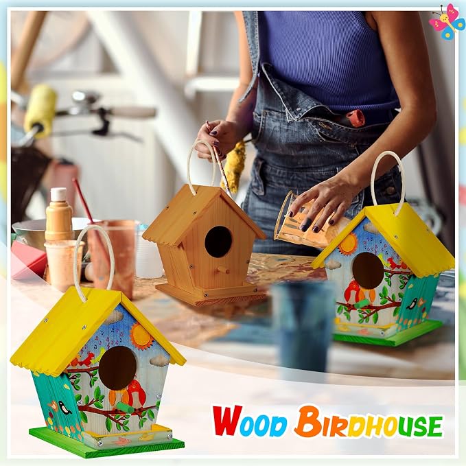 Juexica 2 Pack DIY Birdhouse Kits for Kids Ages 6+ Build and Paint Wooden Bird House Arts and Craft Project with Paint Strips Brushes for Boy Girl Adult Classroom Indoor Outdoor Crafts (Rotundity)