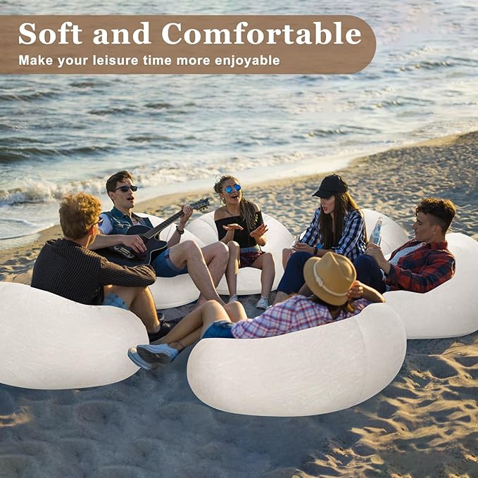 Realspring Inflatable Bean Bag Chairs Outdoor Blow up Camping Chairs Inflatable Lazy Sofa Folding Portable Bean Bag Loungers Couch for Movie Night(Beige,6 Pcs)