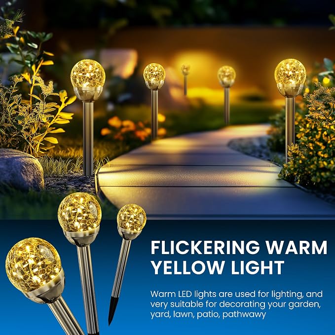 SOLPEX Solar Garden Lights String, 6 Pack Outdoor Christmas Decoration Warm White Solar Powered Cracked Glass Ball Lights, Waterproof for Patio Decoration