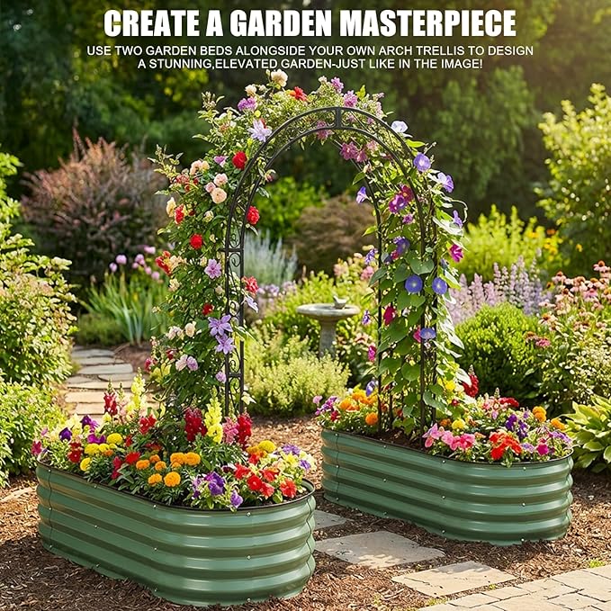 STBoo Galvanized Raised Garden Bed Outdoor, 2Pcs 4x2x1ft Oval Planter Box with Rubber Strip, Metal Raised Bed Kit for Vegetables Flowers Herbs, Olive Green