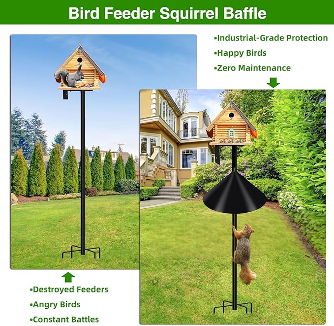 Wider Squirrel Baffle for Bird Feeder Pole, Raccoons Rodents Guard Stopper for Outside Shepherd Hooks, Easy Assembly Baffle for Bird Feeding Pole (19Inch 1 Pack Black)