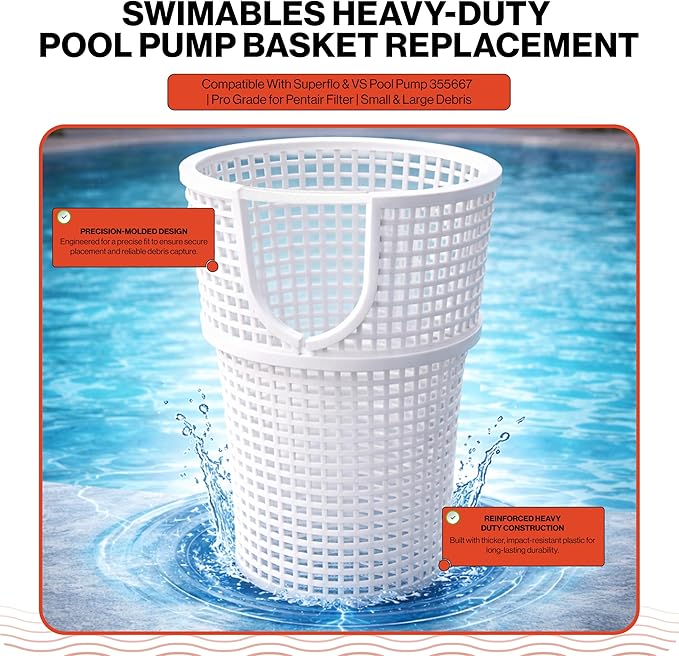 Swimables Pump Basket Compatible With Superflo and VS Pool Pump 355667 | Pro Grade for Pentair Filter | Small & Large Debris | Made in USA