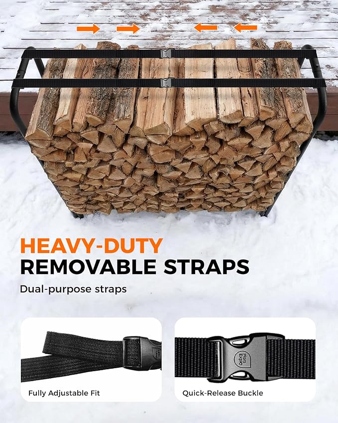 3ft Firewood Log Rack with Cover Outdoor, Heavy Duty Indoor Outdoor Firewood Storage Log Rack with Cover Combo Set Black