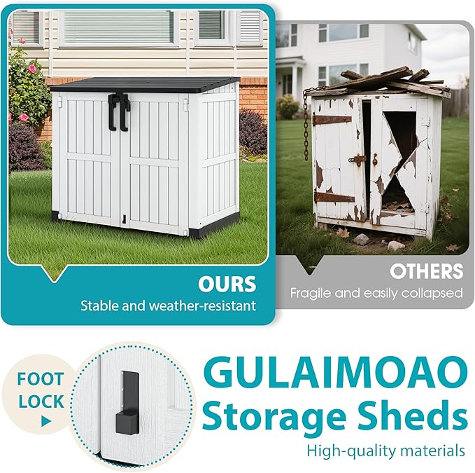 Outdoor Horizontal Resin Storage Box 36 Cu Ft with Lockable Doors, Portable Outdoor Storage Shed -Waterproof Outdoor Storage Cabinet for Garden,Easy to Assemble