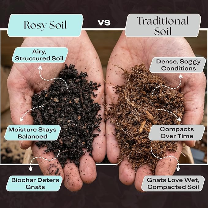 Rosy Soil Herb Mix - Organic Potting Mix for Herbs - Enriched with Biochar, Worm Castings for Root Development, Nutrient Uptake, and Strong Flavor - Fast Draining, Peat Free, Less Prone to Gnats - 4qt
