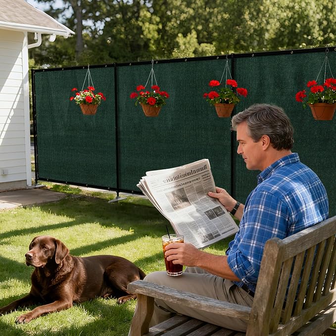 Windscreen4less Outdoor Privacy Fence Screen, 5'x108' Freestanding Privacy Fencing Set with Iron Poles and Ground Spikes, UV Resistant Mesh Cover Garden Pet Fencing for Backyard Patio Pool, Green
