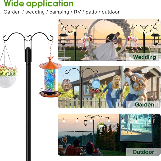 XDW-GIFTS Shepherds Hooks for Outdoor, 2-Pack 92 Inch Heavy Duty Bird Feeder Pole, Garden Pole for Hanging Plants, Lantern, Hummingbird Feeder, Hanging Plant Stand with 5 Base Prongs