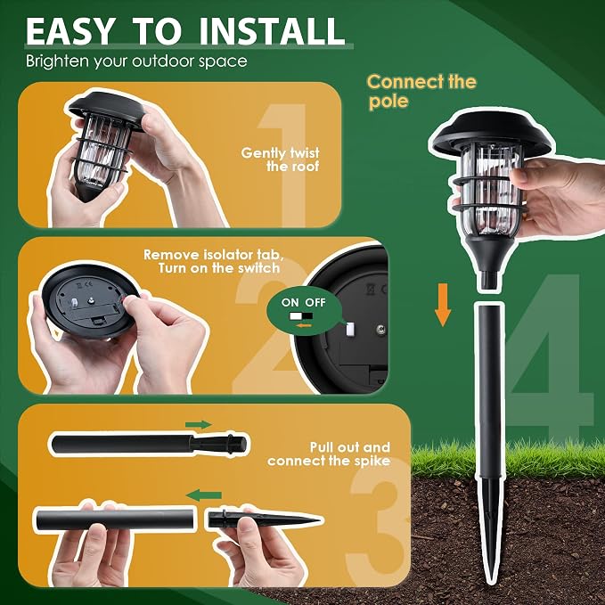SOLPEX Solar Pathway Lights Waterproof Outdoor Lighting, 12 Pack Cold White | IP44 Waterproof, 8-12H Runtime, Auto On/Off, Tool-Free Install, Yard/Garden/Pathway/Patio/Walkway/Driveway