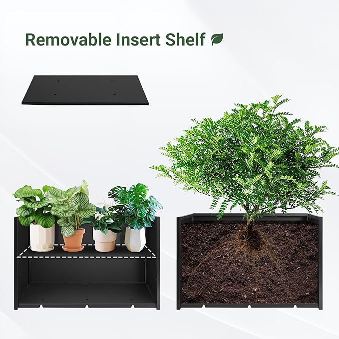 Metal Planter Box 30” x 12” x 16”, Heavy Duty Tall Rectangle Planter Box with with Drainage Holes & Rust-Proof Coating, Modern Outdoor/Indoor Black Planter Box for Porch, Garden, Patio, Yard
