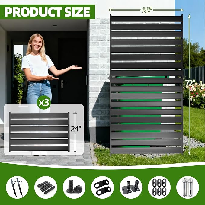 72" H x 38" W (1-Panels) Air Conditioner Fence Screen Trash Can Privacy Fence Panels, Suitable for Pools and Yards, no Digging Required，Black Privacy Panel