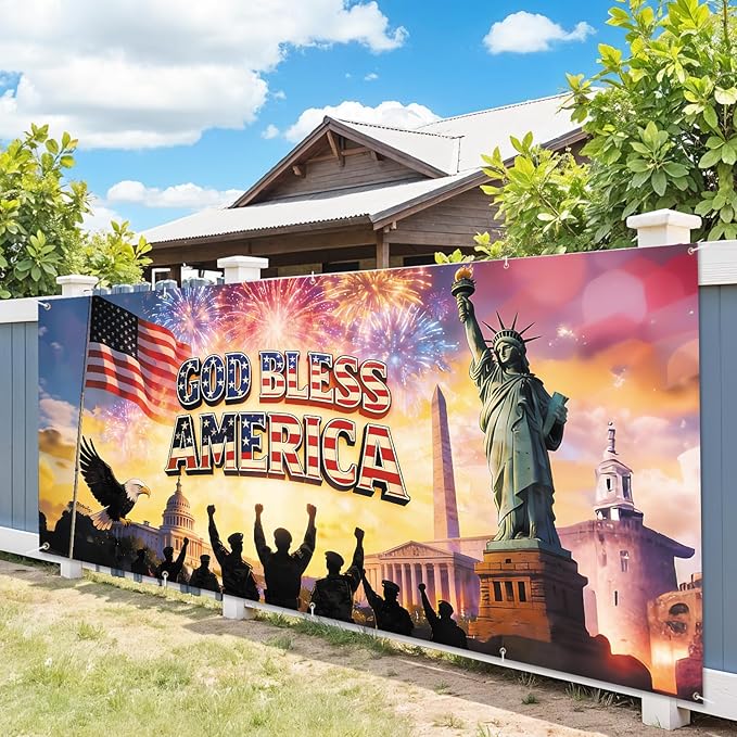 7 * 16FT Eagle flag God Bless The AMERICA Garage Door Cover Decorations Independence Day Garage Door Banner for Outdoor Indoor Patriot Party Photography Backdrop