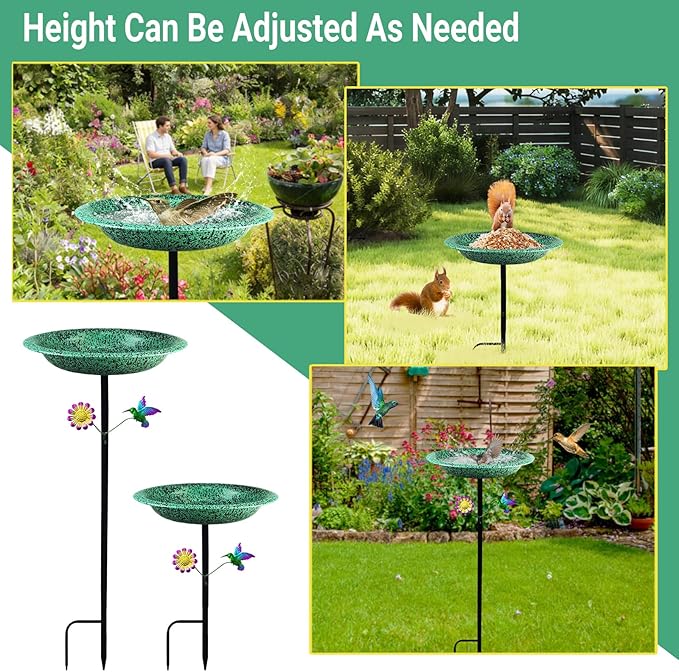 Freestanding Bird Bath for Outside, Metal Birdbath with Removable Bowl and Sturdy Base, 11.5'' Bird Feeder for Outdoors Garden Patio Yard Lawn Decor, Easy to Install(Green)