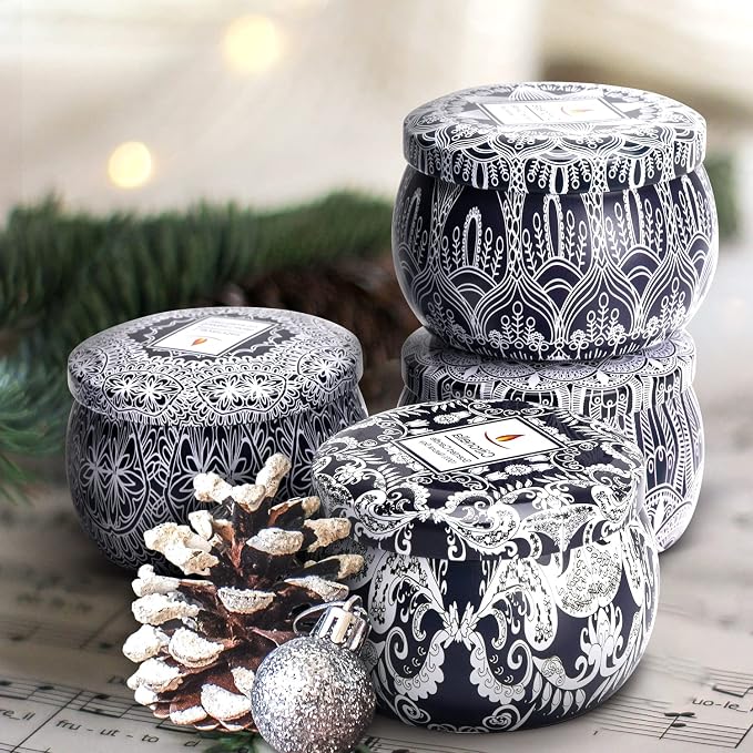 Citronella Candles - 4 Pack Citronella Candles Outdoor Set，Indoor Scented Soy Wax Candles Portable Travel Tin Gift Set for Home Garden Patio Balcony Decorative(Navy Blue)